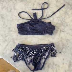PilyQ girls, two piece, blue glitter bathing suit sized 8